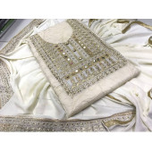 Chanderi and Santon Ladies Suit Silver White    